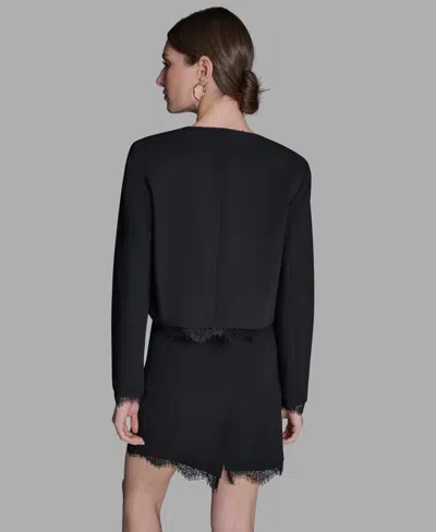 Bcbg Women's Padded Shoulder Open Front Jacket In Black