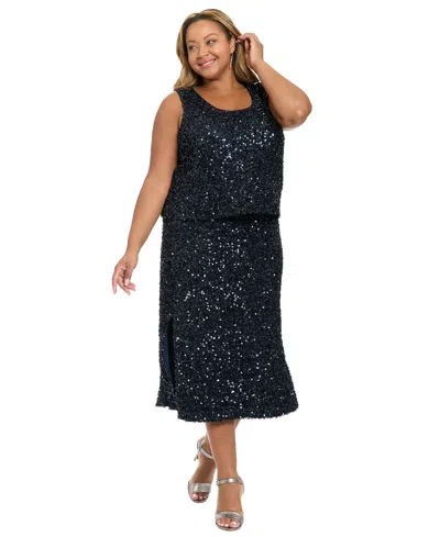 Muse Plus Size Sleeveless Scoop Neck Sequin Top In Black