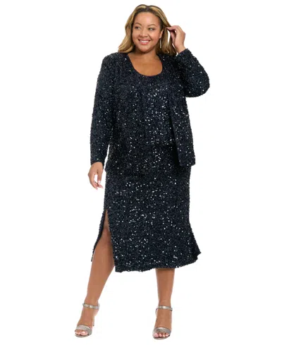Muse Plus Size Sleeveless Scoop Neck Sequin Top In Black