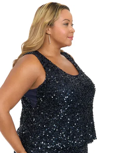 Muse Plus Size Sleeveless Scoop Neck Sequin Top In Black