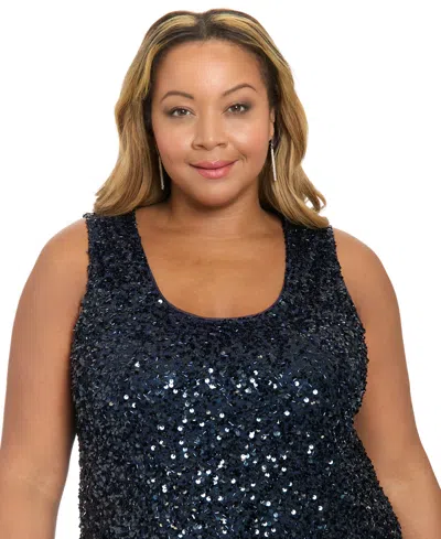 Muse Plus Size Sleeveless Scoop Neck Sequin Top In Black