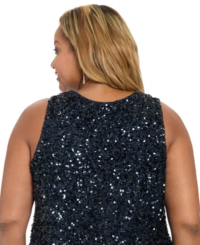 Muse Plus Size Sleeveless Scoop Neck Sequin Top In Black