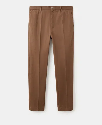Mango Regular Fit Pleated Stretch Cotton Pants In Brown