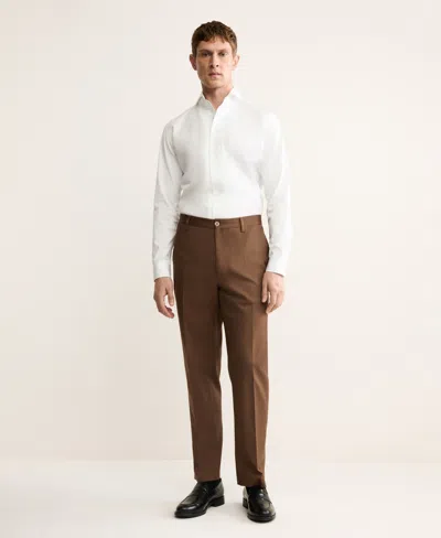 Mango Regular Fit Pleated Stretch Cotton Pants In Brown