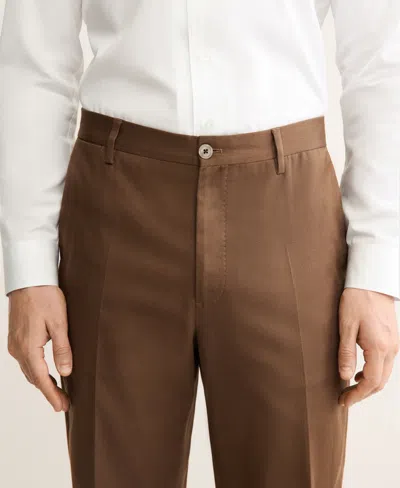 Mango Regular Fit Pleated Stretch Cotton Pants In Brown