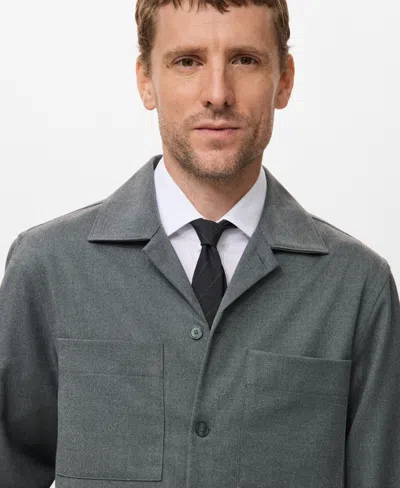 Mango Fluid Pocket Overshirt In Gray