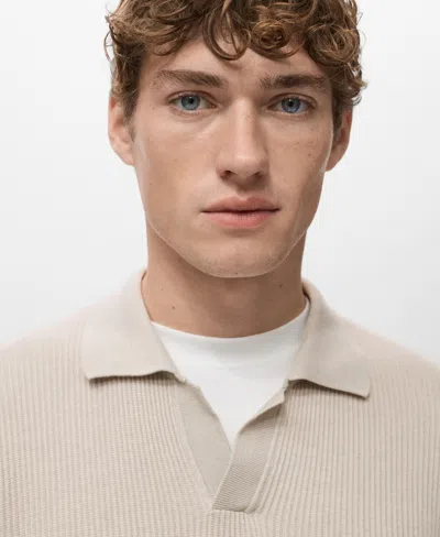 Mango Men's Cotton-blend Ribbed Polo Sweater In Neutral