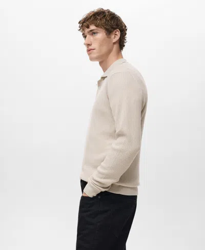 Mango Men's Cotton-blend Ribbed Polo Sweater In Neutral