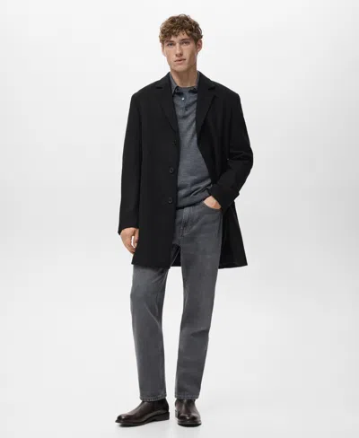 Mango Wool Blend Single Breasted Coat In Black