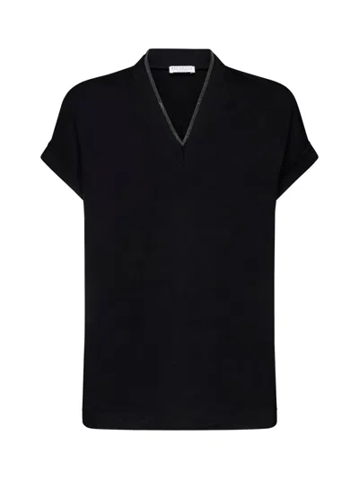 Brunello Cucinelli Women Stretch Cotton Jersey T-shirt With Precious Neckline In Black
