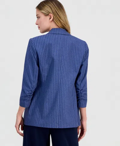 Bar Iii Womens Pinstripe Notched Collar Jacket V Neck Vest Macys Exclusive In Blue