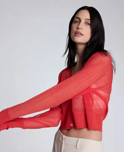 Kenneth Cole Sheer Cropped Cardigan With Saddle Shoulders In Red
