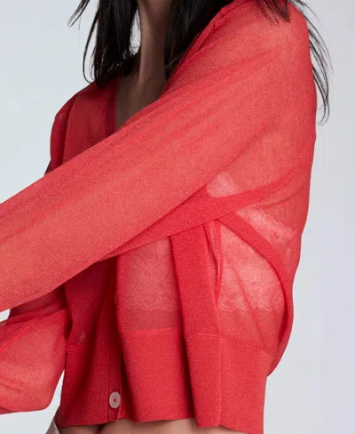 Kenneth Cole Sheer Cropped Cardigan With Saddle Shoulders In Red