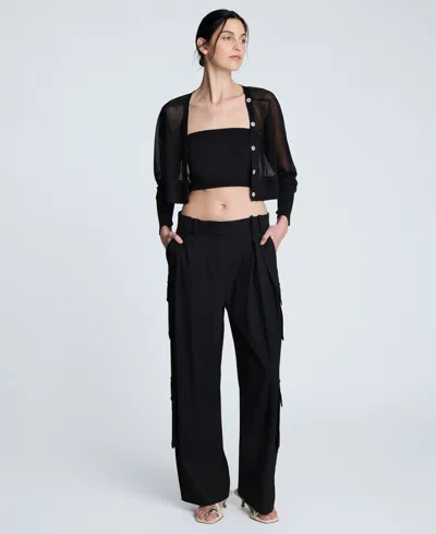 Kenneth Cole Cropped Cardigan With Saddle Shoulders In Black