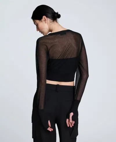 Kenneth Cole Cropped Cardigan With Saddle Shoulders In Black