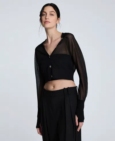Kenneth Cole Cropped Cardigan With Saddle Shoulders In Black