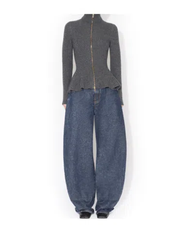 Alaïa Peplum Knitted Cardigan In Gray