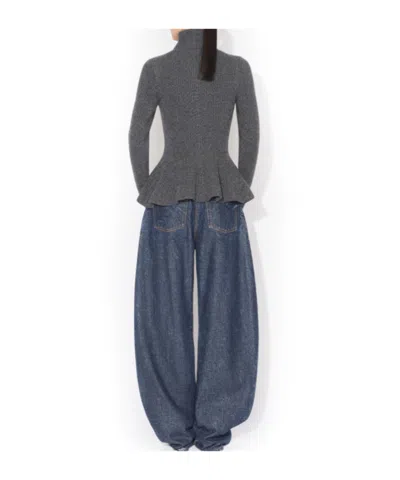 Alaïa Peplum Knitted Cardigan In Gray