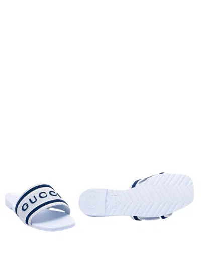 Gucci Logo-stripe Sandals In White