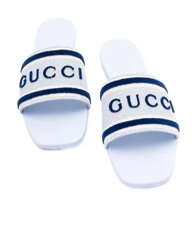 Gucci Logo-stripe Sandals In White