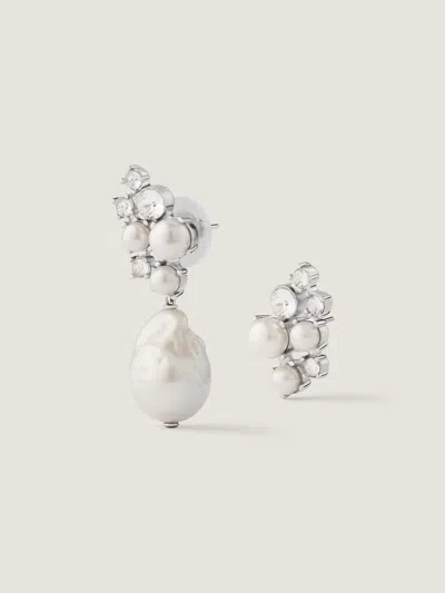 Givenchy Crystal Pearl Asymmetric Earrings In Silver