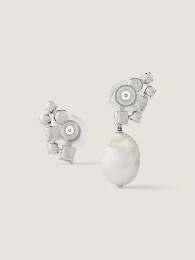 Givenchy Crystal Pearl Asymmetric Earrings In Silver