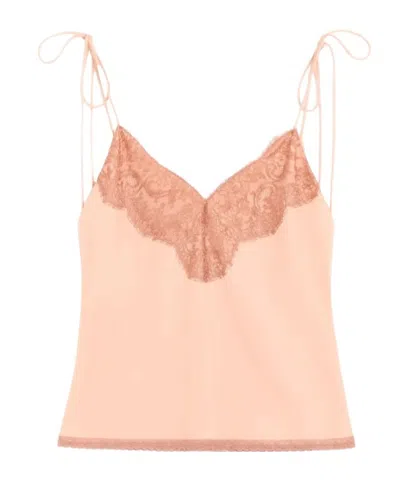 Valentino Lace-trimmed Silk Crepe De Chine Camisole In Pink