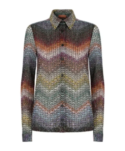Missoni Sequin-embellished Zigzag Metallic-knit Shirt In Multi