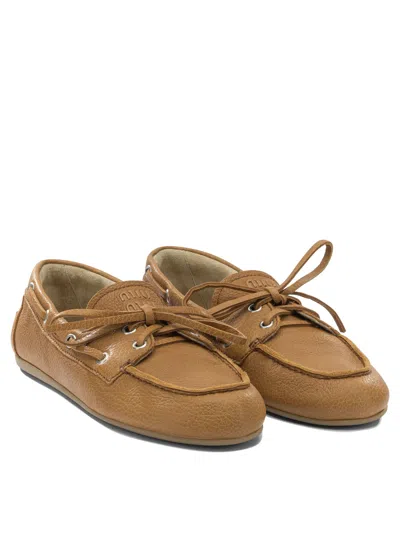Miu Miu Lace-up Boat Loafers In Brown