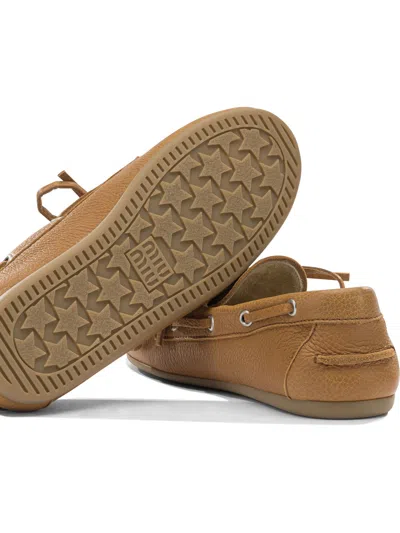 Miu Miu Lace-up Boat Loafers In Brown