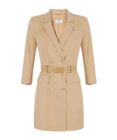 Elisabetta Franchi Lapel Belted Mini Dress In Neutral