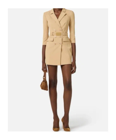 Elisabetta Franchi Lapel Belted Mini Dress In Neutral