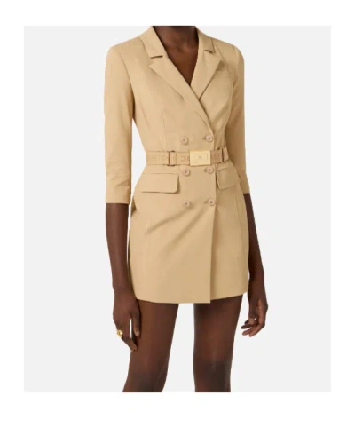 Elisabetta Franchi Lapel Belted Mini Dress In Neutral