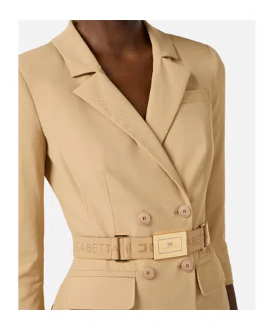 Elisabetta Franchi Lapel Belted Mini Dress In Neutral