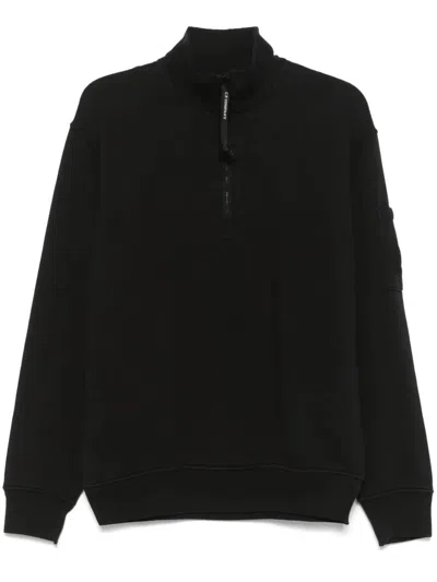 C.p. Company Long-sleeve Pullover With Half-zip And Distinctive Patch Pocket In Black