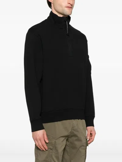 C.p. Company Long-sleeve Pullover With Half-zip And Distinctive Patch Pocket In Black