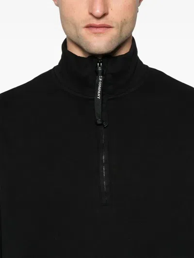 C.p. Company Long-sleeve Pullover With Half-zip And Distinctive Patch Pocket In Black