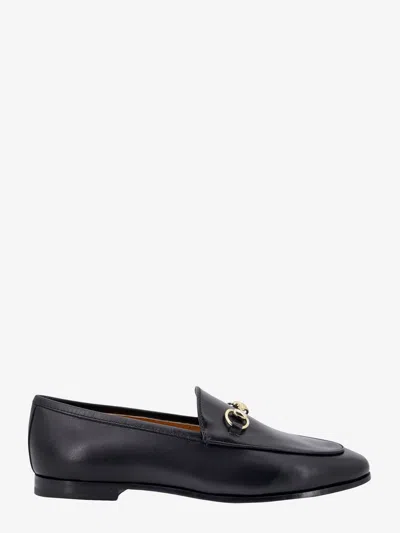 Gucci Women Black Calf Leather Moc Stitching Signature Horsebit Detail Almond Toe Slip-on Style Bran In Black