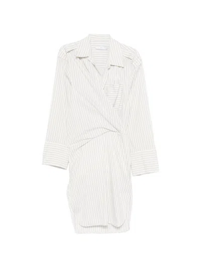 Iro Lazul Cotton Dress Wrap Front Stripe In Sand