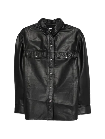 Iro Leather Shirt Cabana Style Buttoned Cuffs In Black