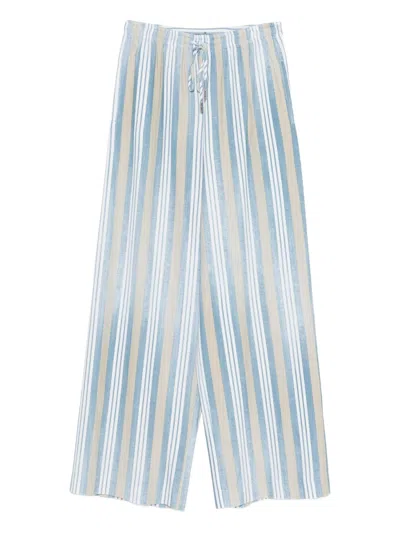 Ermanno Scervino Striped Wide Leg Trousers Featuring Side Pockets In Blue
