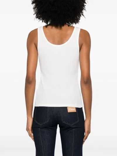 Chloé Logo Ribbed Cotton Jersey Tank Top In White