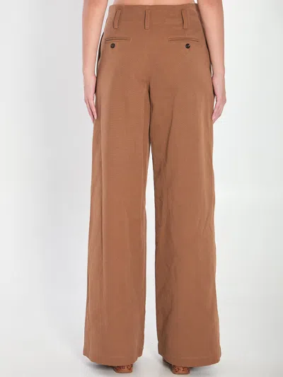 Chloé Pleated Garment-dyed Cotton-canvas Straight-leg Pants In Brown