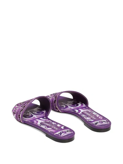 Dolce & Gabbana Leather And Fabric Slides In Purple