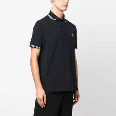 Stone Island Mens Black Brand-patch Regular-fit Stretch-cotton Polo Shirt Xl In Blue