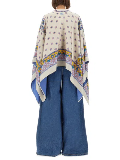 Etro Cape With Daisies In Blue