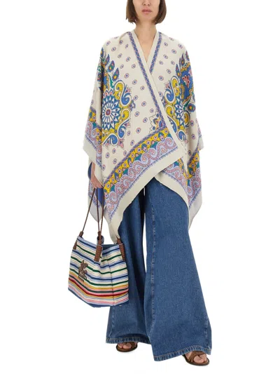 Etro Cape With Daisies In Blue
