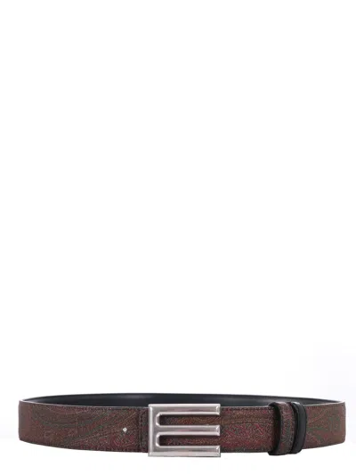 Etro Reversible Logo Belt Arnica And Lea In Burgundy