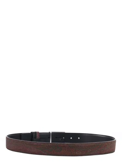 Etro Reversible Logo Belt Arnica And Lea In Burgundy
