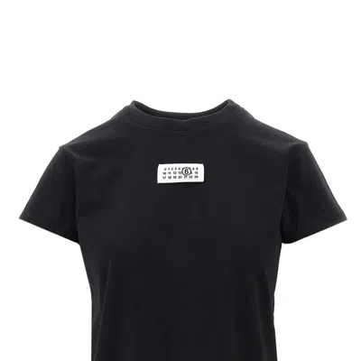 Mm6 Maison Margiela Crewneck T-shirt With Rectangular Applique And Design In Black